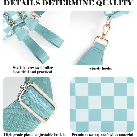 Women Ice-Blue Imported Polyester Checkered Crossbody Fanny Packs Belt Bum Bag - Picture 6 of 6